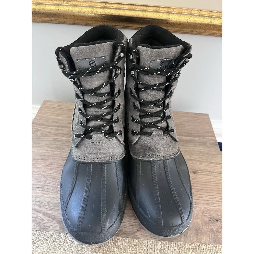 Magellan Boots Duck Boot Mens 9D Lace-Up Gray Suede Leather Black Rubber M1
